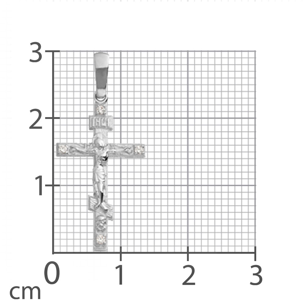 Крестик из белого золота с камнями Фианит