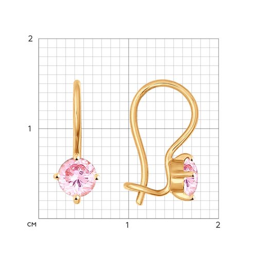 Детские серьги из красного золота с камнями Фианит Розовый
