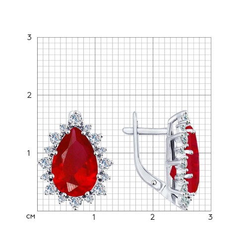 Cercei din argint  cu pietre Cubic Zirconia Incolor, Corindon (rubin)