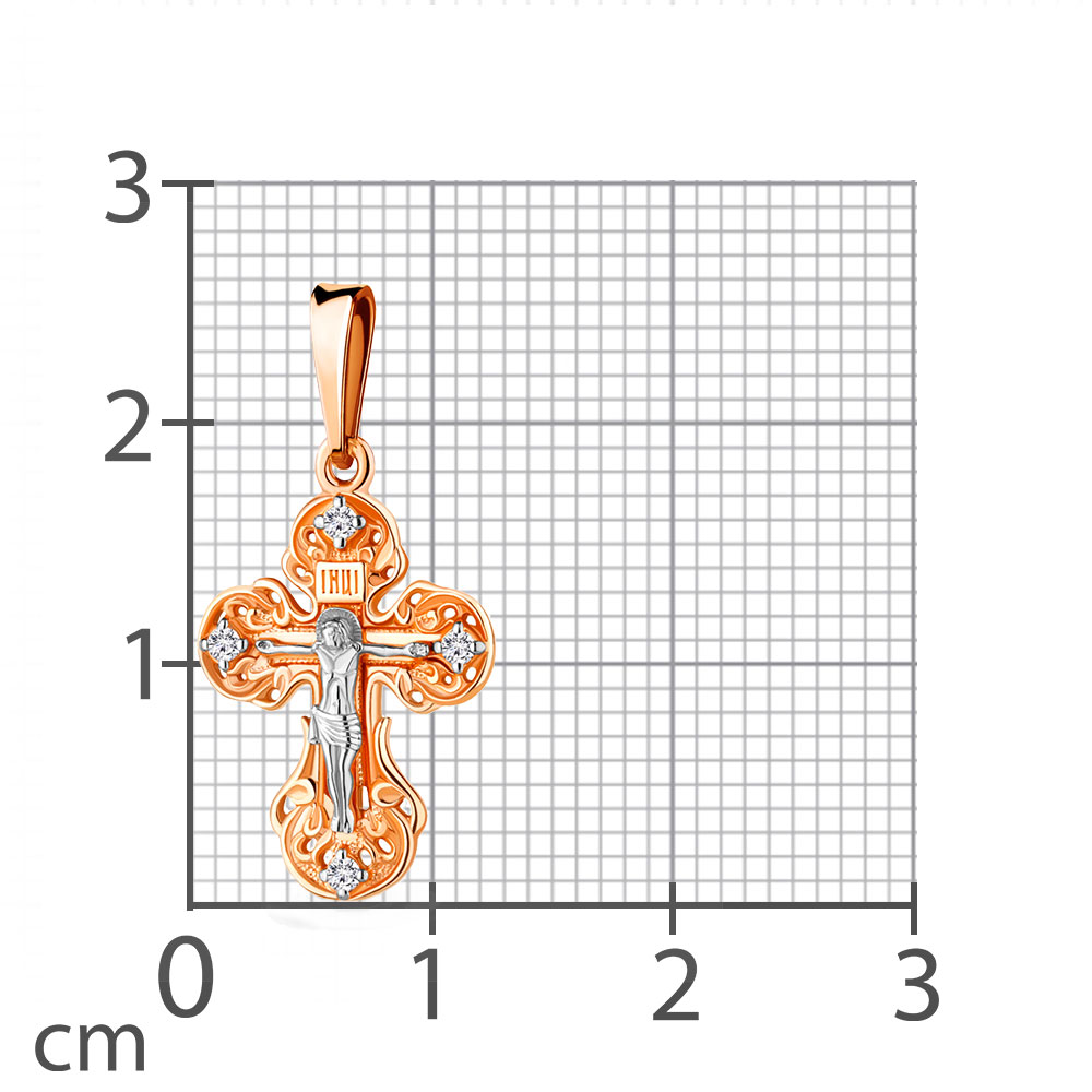 Cruce din aur roșu cu pietre Cubic Zirconia Incolor