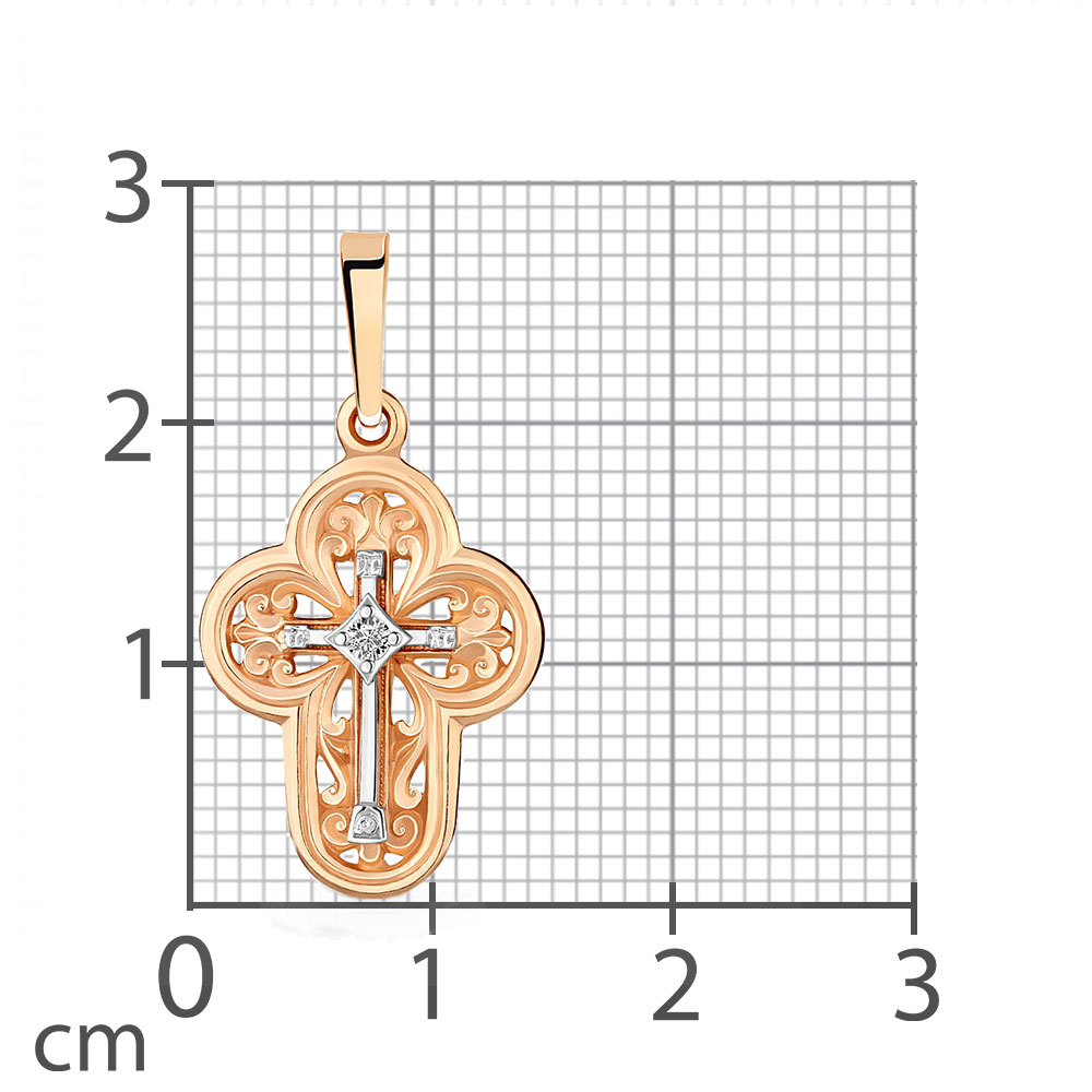 Cruce din aur roșu cu pietre Cubic Zirconia Incolor