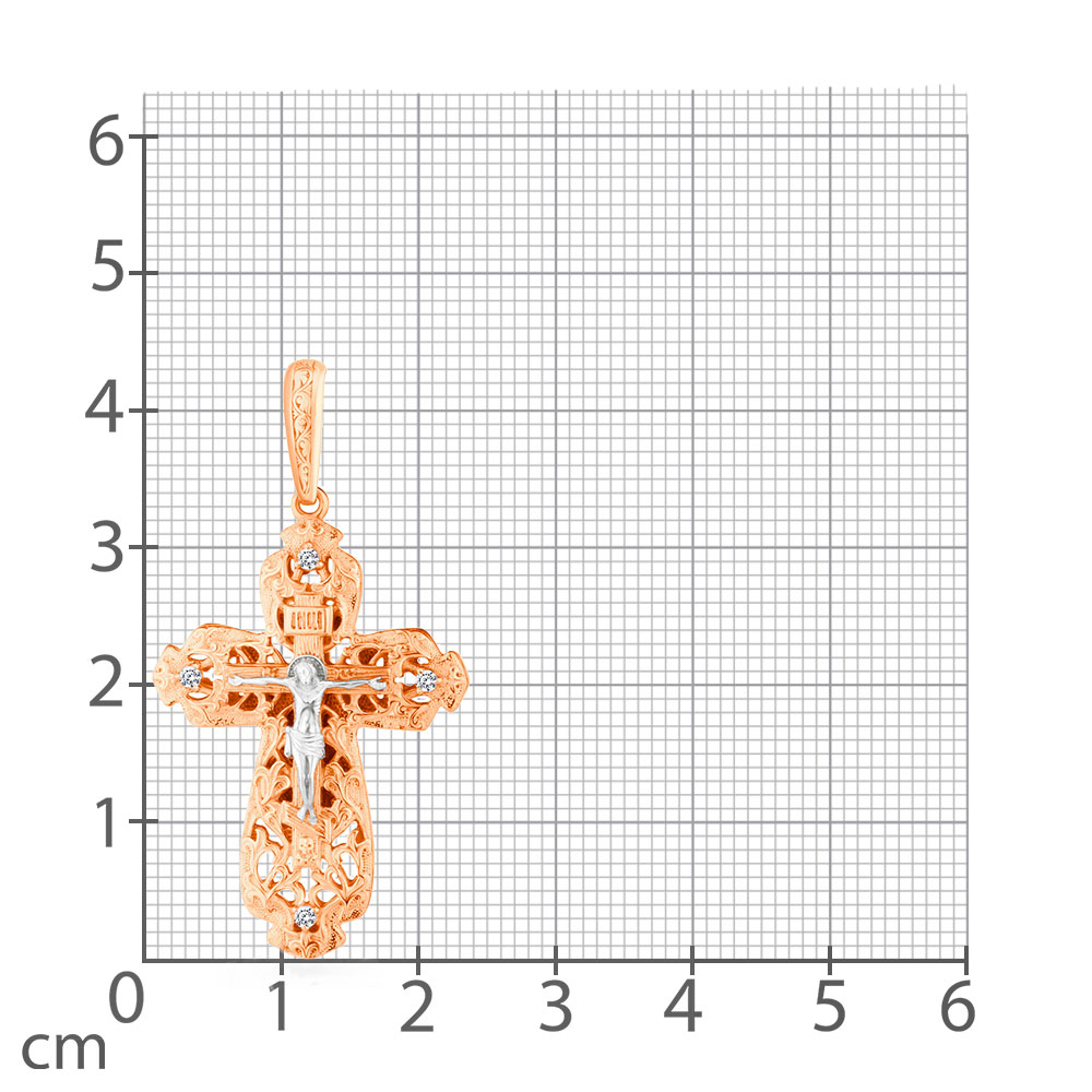 Cruce din aur roșu cu pietre Cubic Zirconia Incolor