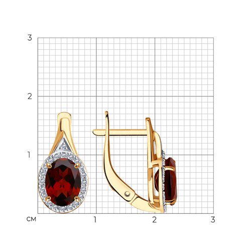 Cercei din aur roșu cu pietre Diamant, Granat