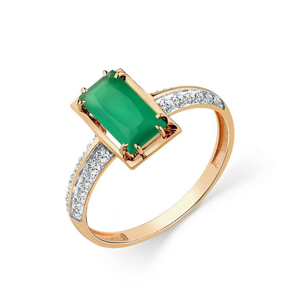 Inel din aur roșu cu pietre Cubic Zirconia Incolor, Agat verde