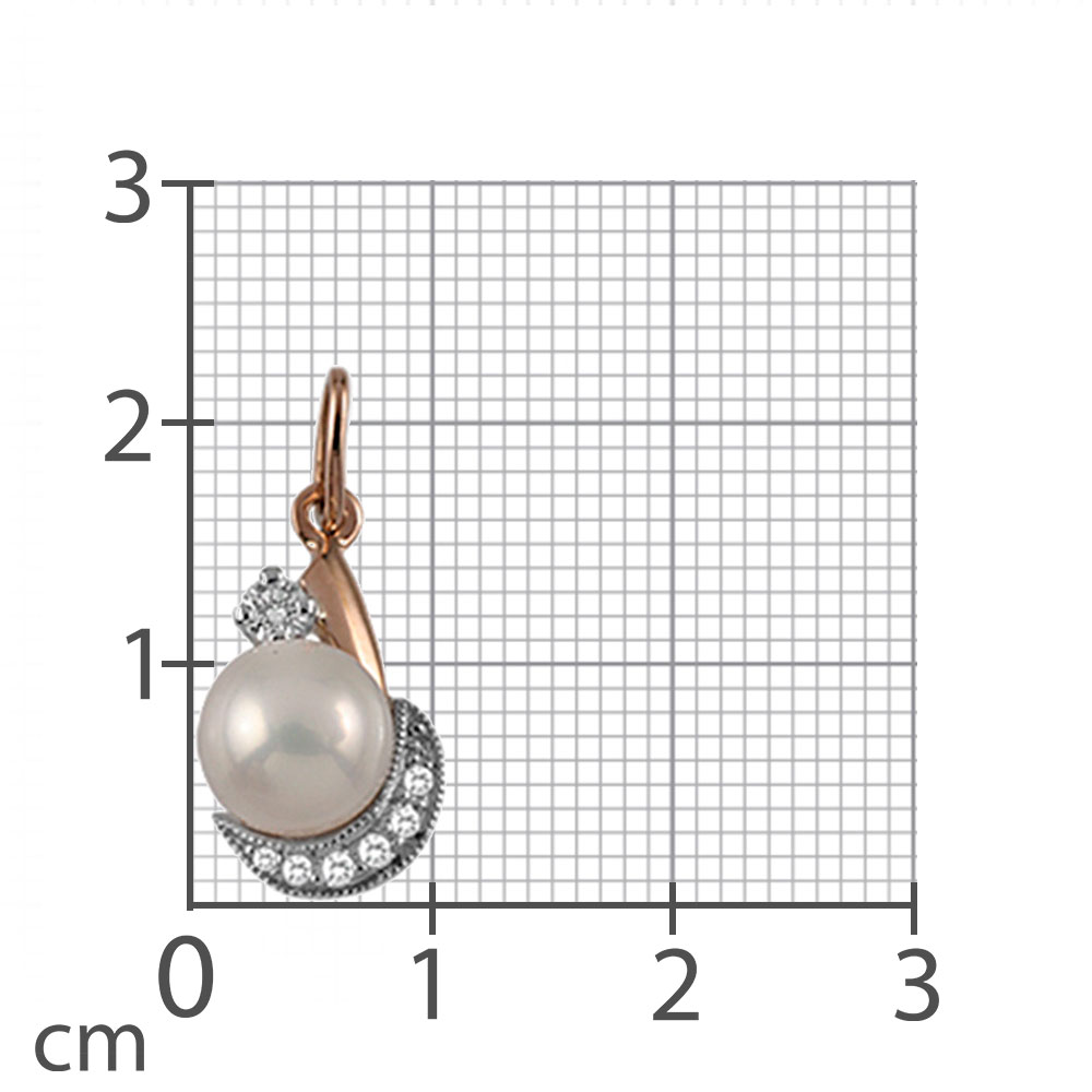 Подвеска из красного золота с камнями Бриллиант, Жемчуг белый