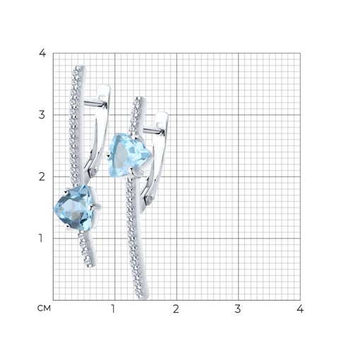 Серьги из серебра с камнями Фианит, Топаз голубой