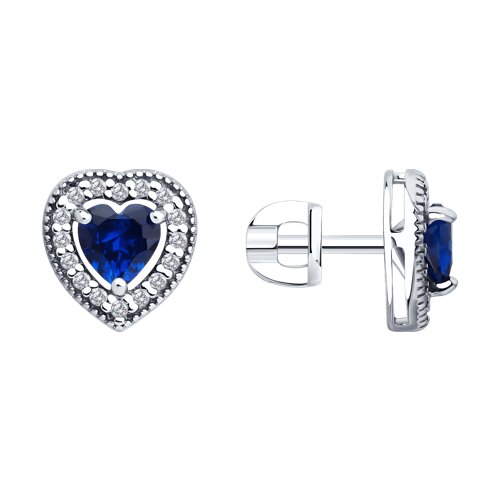 Cercei Pusete din argint  cu pietre Cubic Zirconia Incolor, Cubic Zirconia Albastru Safir