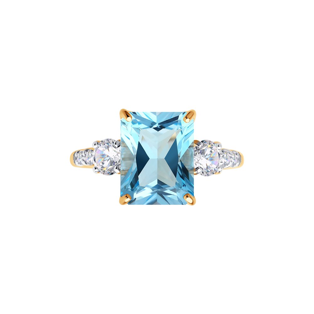 Inel din aur roșu cu pietre Cubic Zirconia Incolor, Topaz albastru