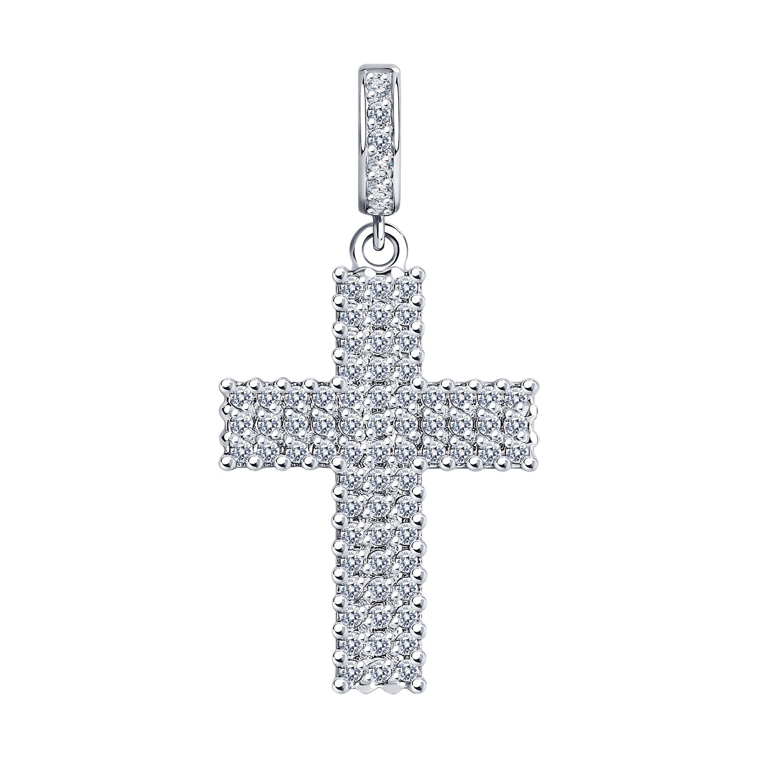 Cruce din aur alb cu pietre Cubic Zirconia Incolor