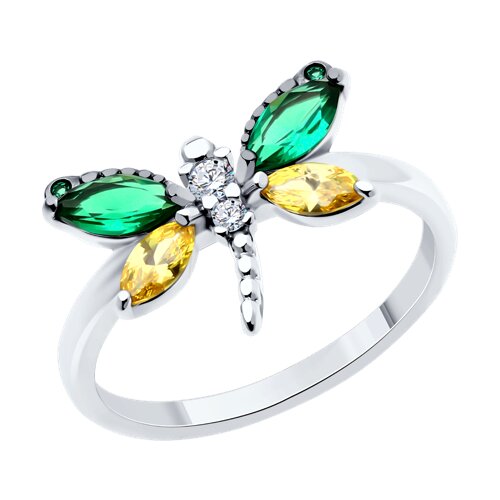 Inel din argint  cu pietre Cubic Zirconia Incolor, Cubic Zirconia Verde și Cubic Zirconia Galben