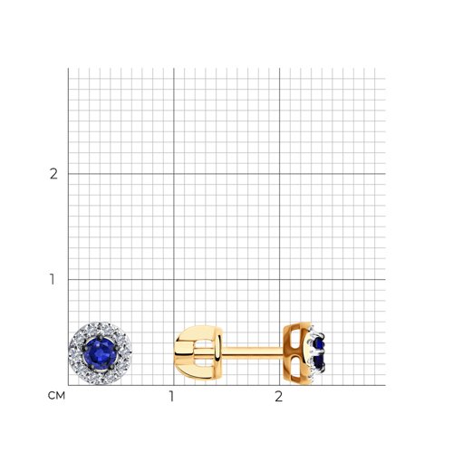 Cercei Pusete din aur roșu cu pietre Diamant, Safir