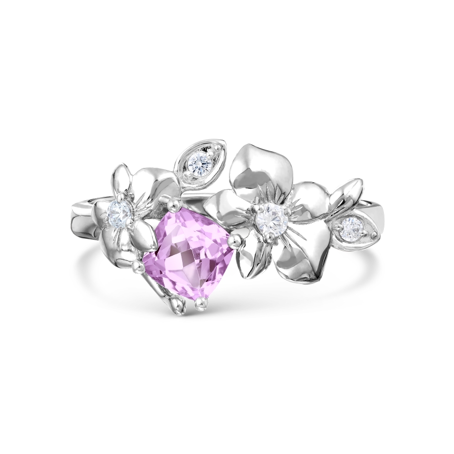 Inel din aur alb cu pietre Cubic Zirconia Incolor, Ametist