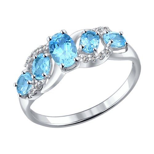 Inel din argint  cu pietre Cubic Zirconia Incolor, Topaz albastru