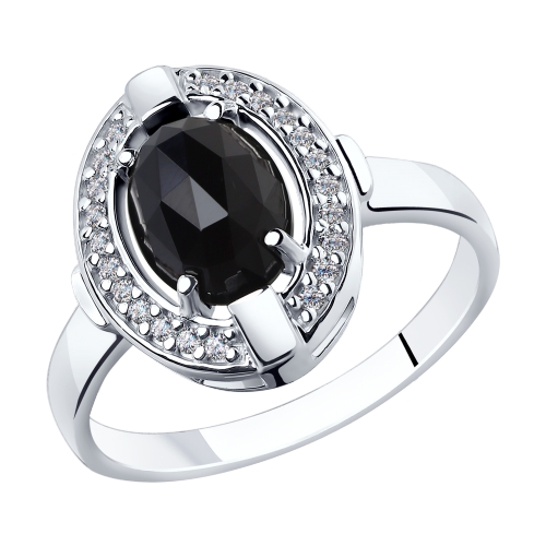 Inel din argint  cu pietre Cubic Zirconia Incolor, Agat negru