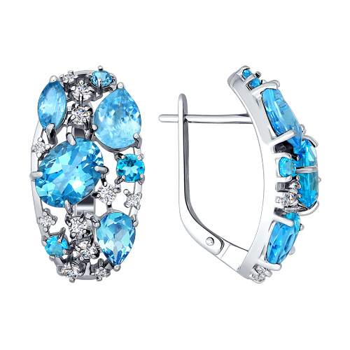 Cercei din argint  cu pietre Cubic Zirconia Incolor, Topaz albastru