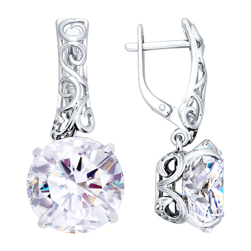 Cercei Suspendați din argint  cu pietre Cubic Zirconia Incolor, Cristal de munte