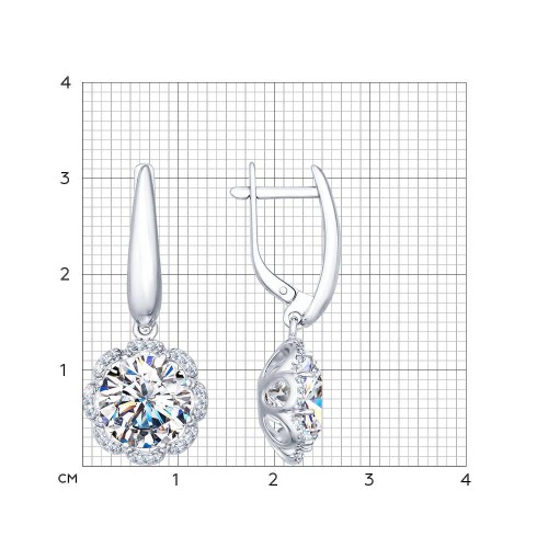 Cercei Suspendați din argint  cu pietre Cubic Zirconia Incolor, Cristal de munte