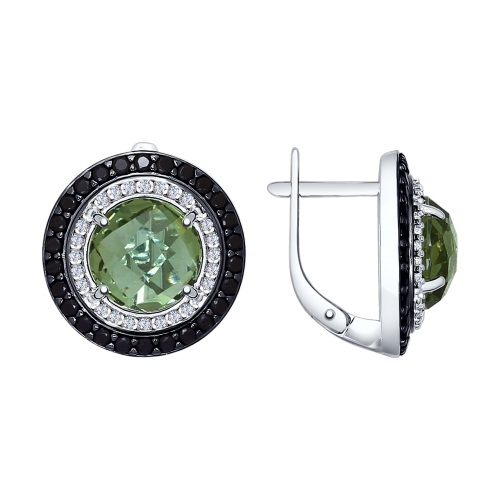 Cercei din argint  cu pietre Cubic Zirconia Incolor, Cubic Zirconia Negru și Cuart Verde (sint.)