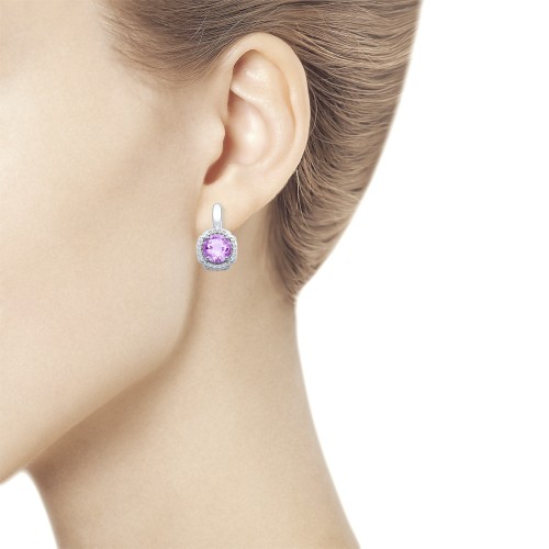 Cercei din argint  cu pietre Cubic Zirconia Incolor, Ametist