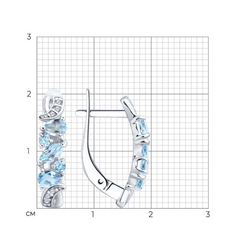 Серьги из серебра с камнями Фианит, Топаз голубой