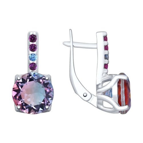 Cercei din argint  cu pietre Cubic Zirconia Incolor, Cubic Zirconia Liliachiu și Sital Sintetic Roz