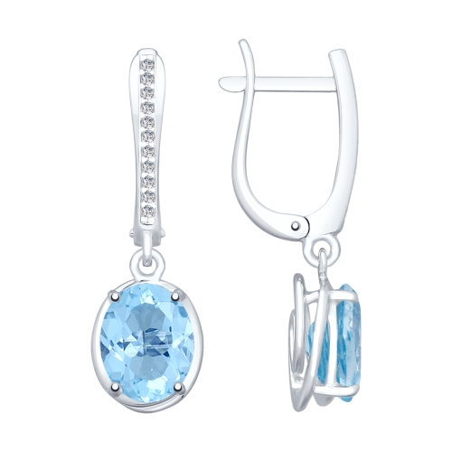 Cercei Suspendați din argint  cu pietre Cubic Zirconia Incolor, Topaz albastru