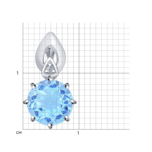 Pandantiv din argint  cu pietre Cubic Zirconia Incolor, Topaz albastru