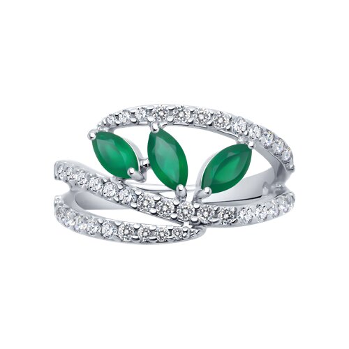 Inel din argint  cu pietre Cubic Zirconia Incolor, Agat verde