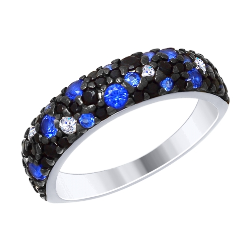 Inel din argint  cu pietre Cubic Zirconia Incolor, Cubic Zirconia Negru și Cubic Zirconia Albastru Safir