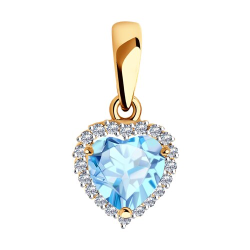 Pandantiv din aur roșu cu pietre Cubic Zirconia Incolor, Topaz albastru