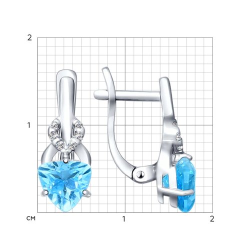 Cercei din argint  cu pietre Cubic Zirconia Incolor, Topaz albastru