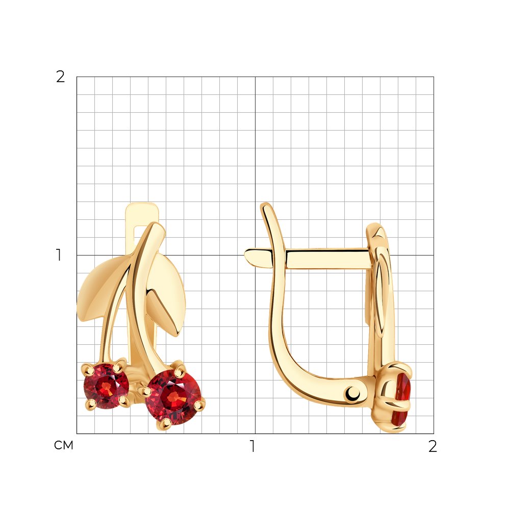 Детские серьги из красного золота с камнями Корунд в цвете рубина