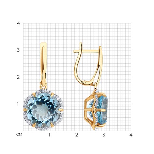 Cercei Suspendați din aur roșu cu pietre Cubic Zirconia Incolor, Topaz albastru