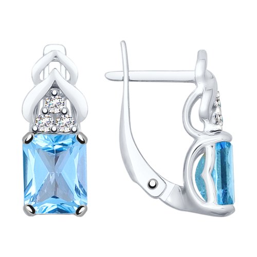 Cercei din argint  cu pietre Cubic Zirconia Incolor, Topaz albastru