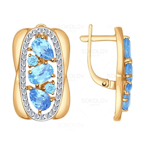 Cercei din aur roșu cu pietre Cubic Zirconia Incolor, Topaz Swiss