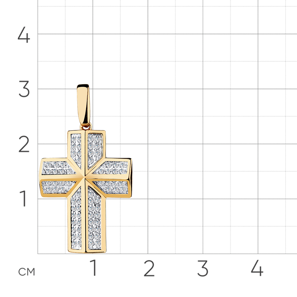 Cruce din aur roșu cu pietre Cubic Zirconia Incolor