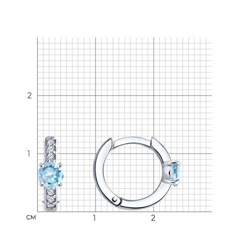 Cercei Creole din argint  cu pietre Cubic Zirconia Incolor, Topaz albastru