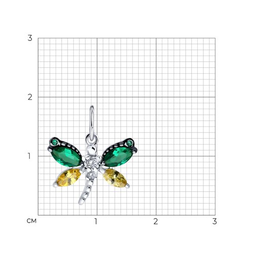 Подвеска из серебра с камнями Фианит, Фианит Зелёный и Фианит Жёлтый