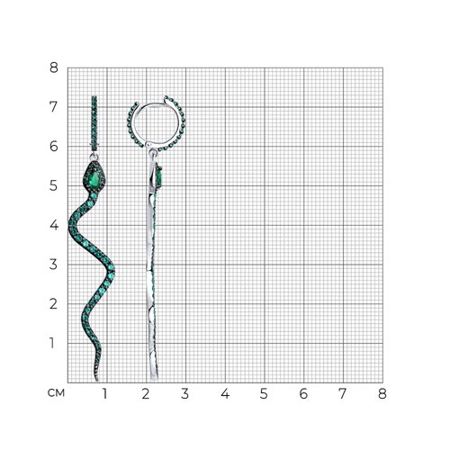 Серьги Конго из серебра с камнями Фианит Зелёный