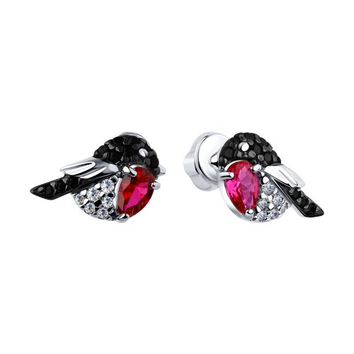 Cercei Pusete din argint  cu pietre Cubic Zirconia Incolor, Cubic Zirconia Negru și Corindon (rubin)