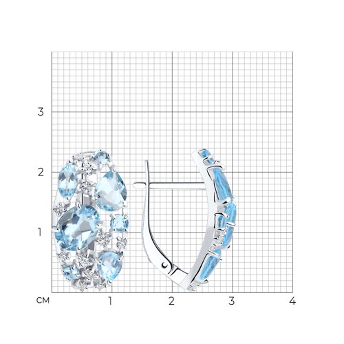 Cercei din argint  cu pietre Cubic Zirconia Incolor, Topaz albastru