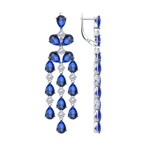 Cercei Suspendați din argint  cu pietre Cubic Zirconia Incolor, Cubic Zirconia Albastru Safir