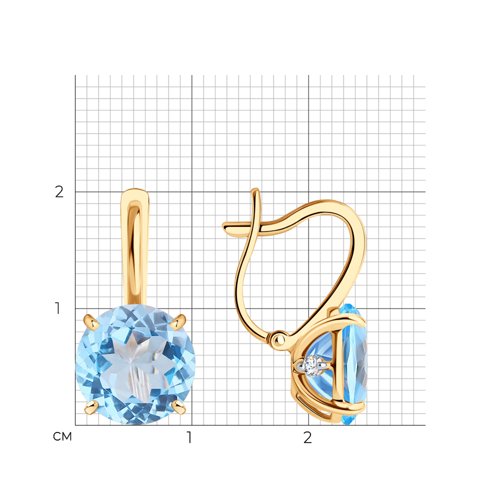 Cercei din aur roșu cu pietre Cubic Zirconia Incolor, Topaz albastru