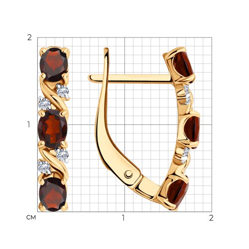 Серьги из красного золота с камнями Бриллиант, Гранат