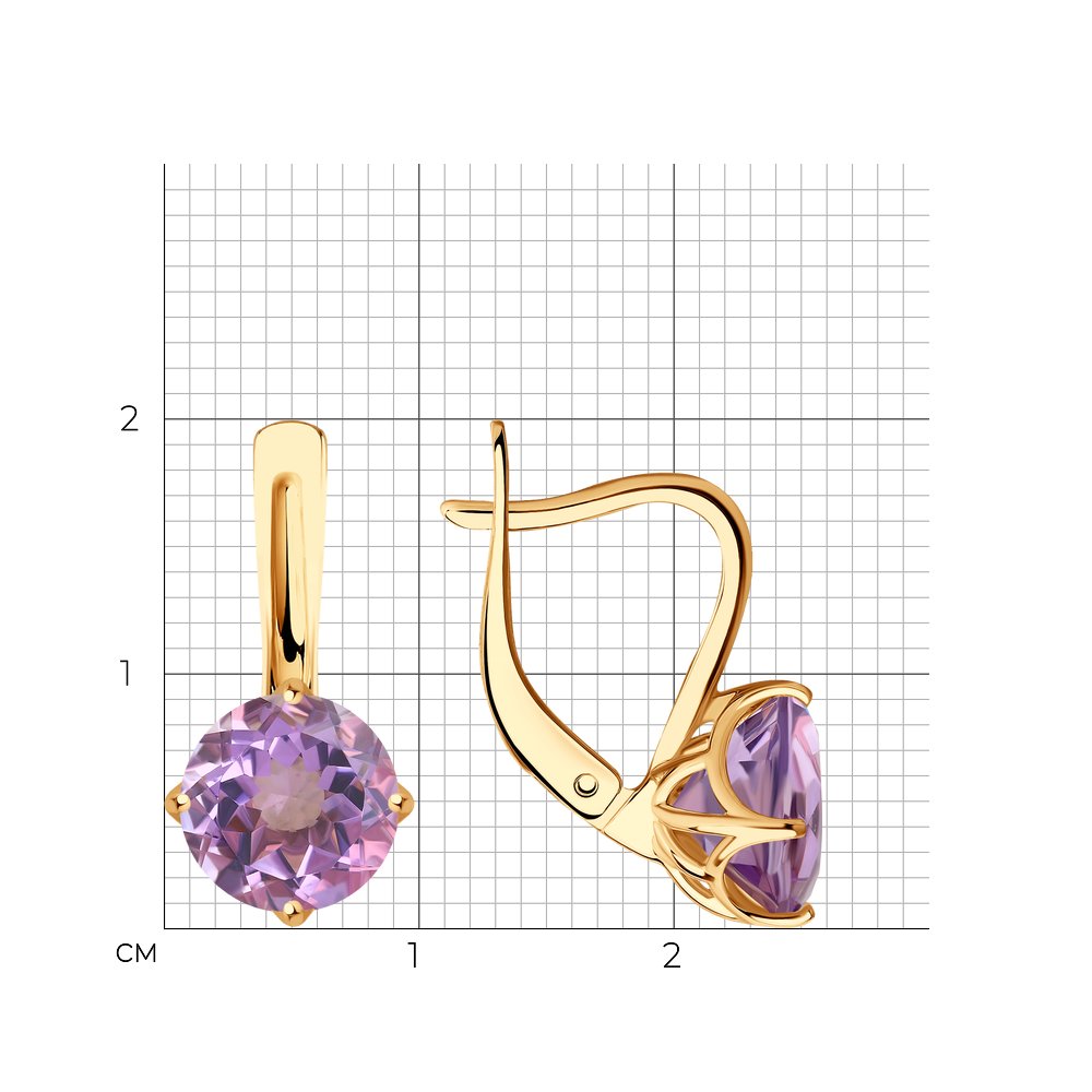 Серьги из красного золота с камнями Аметист