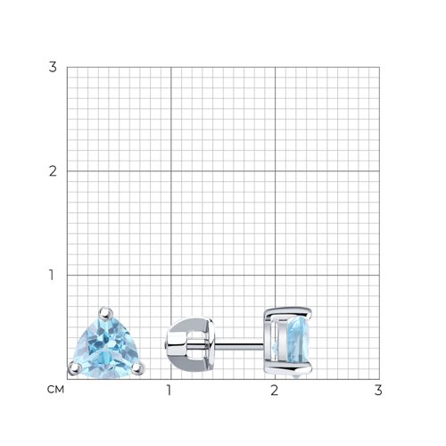 Серьги Пусеты из серебра с камнями Топаз голубой