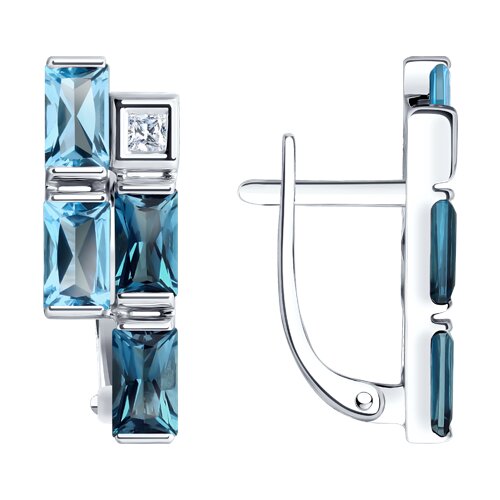 Cercei din aur alb cu pietre Cubic Zirconia Incolor, Topaz Swiss și Topaz London