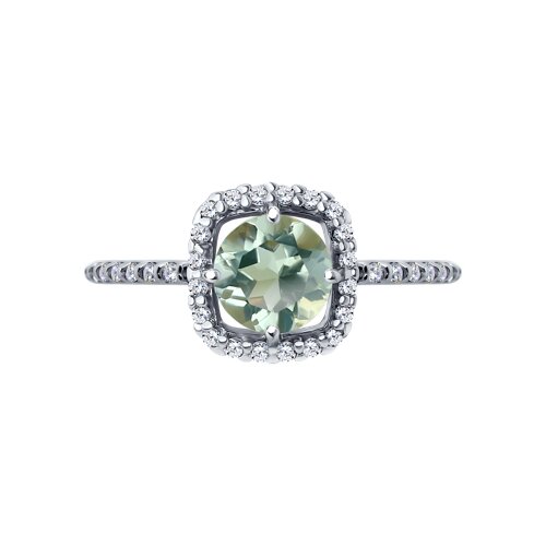 Inel din argint  cu pietre Cubic Zirconia Incolor, Ametist verde