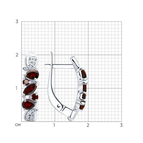 Серьги из серебра с камнями Фианит, Гранат