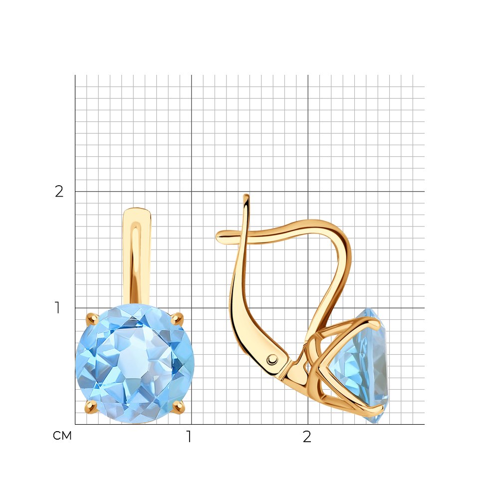 Серьги из красного золота с камнями Топаз голубой